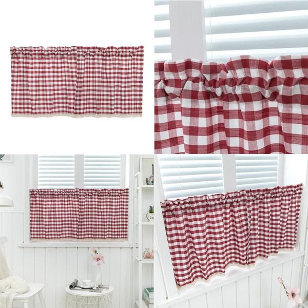 

curtain & drapes handmade check lace cotton coffee curtain, kitchen valances window