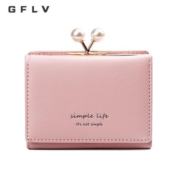 

wallets gflv brand cute short wallet women simple life letter purse pearl accessories pu leather small mini square coin, Red;black