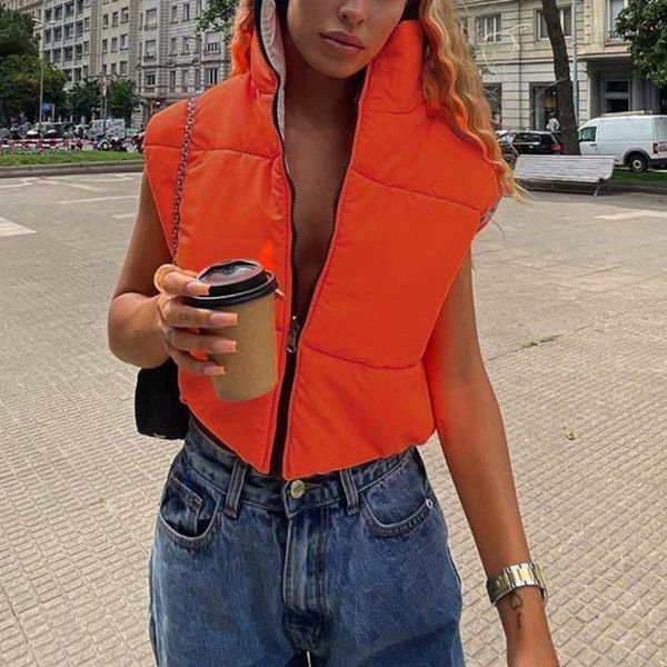 

women's vests cotton zipper jacket vest casual sleeveless stand collar autumn winter coat 2021 solid turtleneck fashion crop women, Black;white