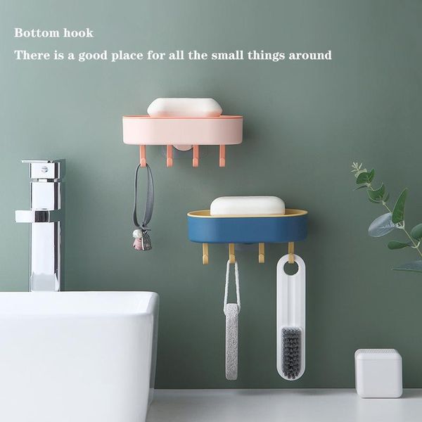 

soap dishes drain box multifunctional punch-wall hanging storage rack removable holder for bathroom kitchen 2021
