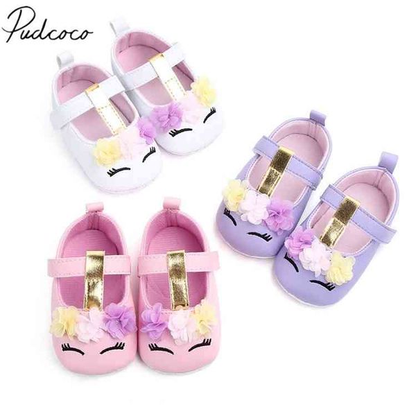 

2019 brand new toddler baby girls flower unicorn shoes pu leather soft sole crib spring autumn first walkers 0-18m