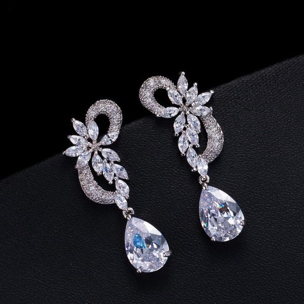 

stud cubic zircon drop stones long royal blue earrings for women, Golden;silver