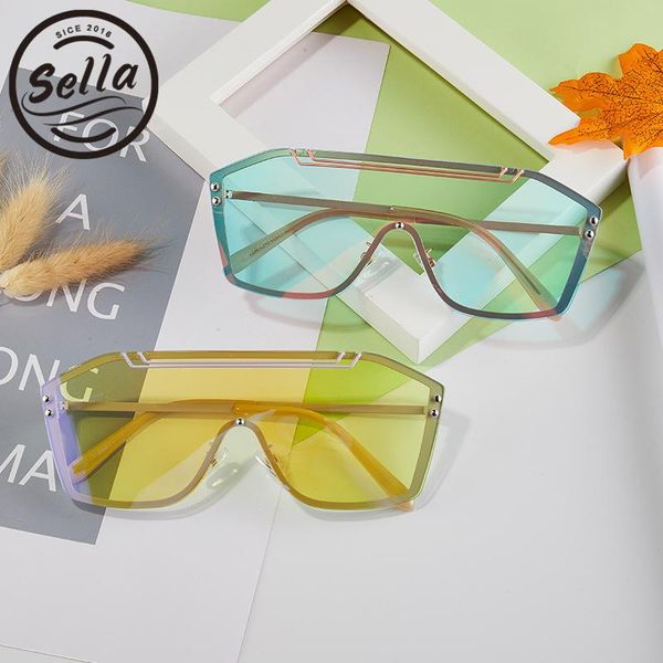 

sella new fashion men women oversized one piece conjoined glasses tint transparent lens sunglasses street style eyewear, White;black