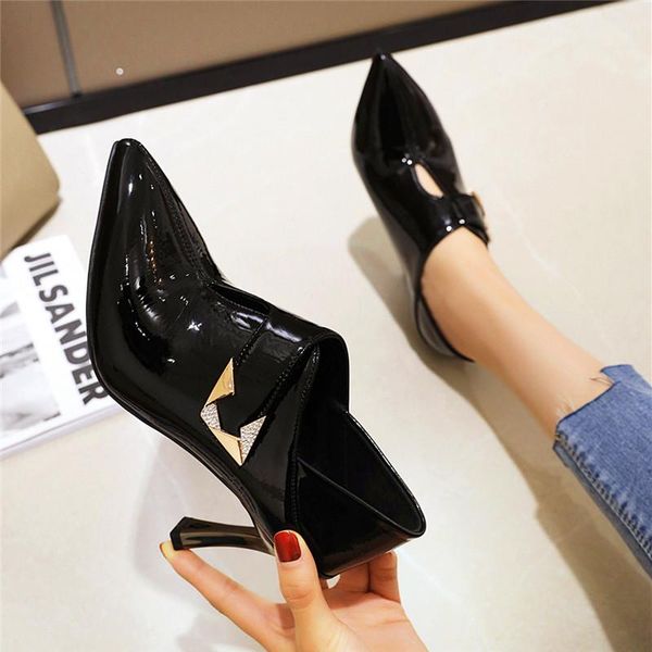 

dress shoes spring suede stitching simple fashion high heels, Black
