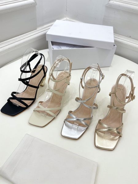 

2022 fashion designer open toe strap with high heel square sandals is a must for girls in summer with boxes and bags, Black