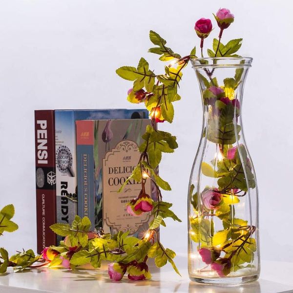 

strings 2m 5m 10m led rose flower leaf vine garland battery operated copper wire string light for christmas party wedding decoration
