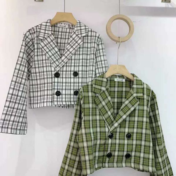

women's suits & blazers womens autumn plaid short style casual chic high street all match retro female outwear loose double breast, White;black