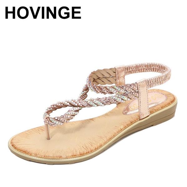 

korean comfortable women sandals fashion bohemian u type rhinestone clip toe flat shoes chaussures, Black