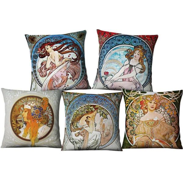 

pillow case mucha gallery printing linen cover soft pillowcase bedroom home throw cushion office sofa decor 45x45cm
