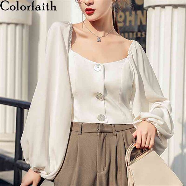 

spring summer women's blouse puff sleeve square collar korean style casual elegant shirts wild bl9188 210416, White