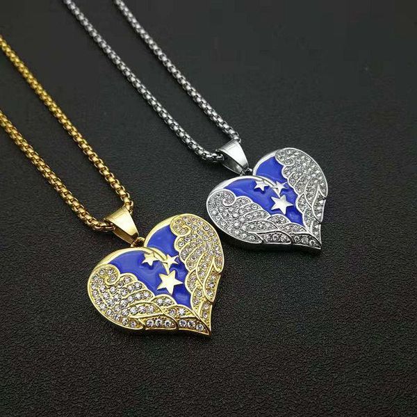 

pendant necklaces hip hop necklace jewelry bling iced rhinestone gold color stainless steel star wing heart rapper party gifts, Silver
