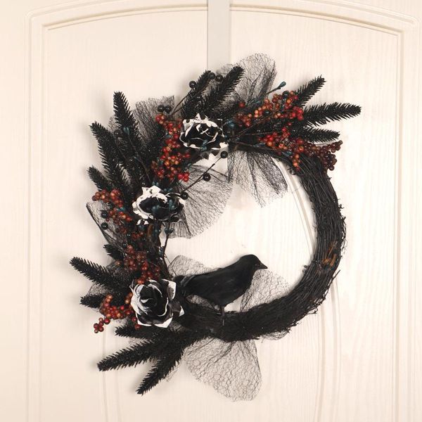 

decorative flowers & wreaths artificial black rose simulation bird halloween party net yarn fake fall leaves for home wedding decor