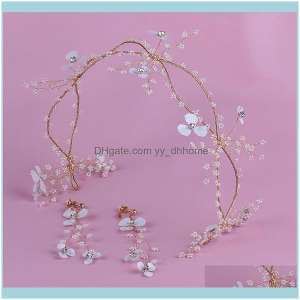 Set di orecchini Orecchini di gioielli Collana di perline di fiori coreani Fascia Tiara Set di gioielli corona per la sposa Damigella d'onore Matrimonio Prom Party Aessor
