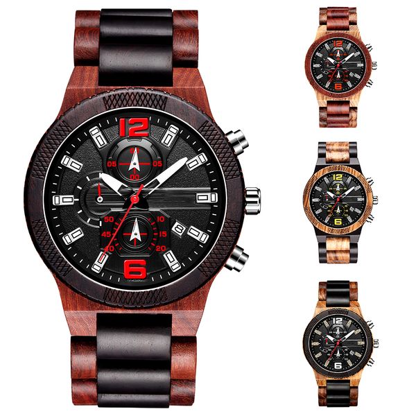 

hipping wooden watch six hands quartz men watches, Slivery;brown