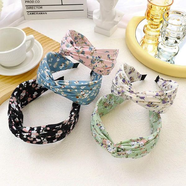 

hair accessories korean fashion headband small floral fabric cross wide side ladies knotted