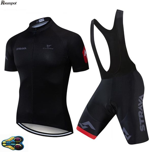 

racing sets 2021 team strava cycling jersey set black men mallot ciclismo hombre verano summer suit bike culotte, Black;blue