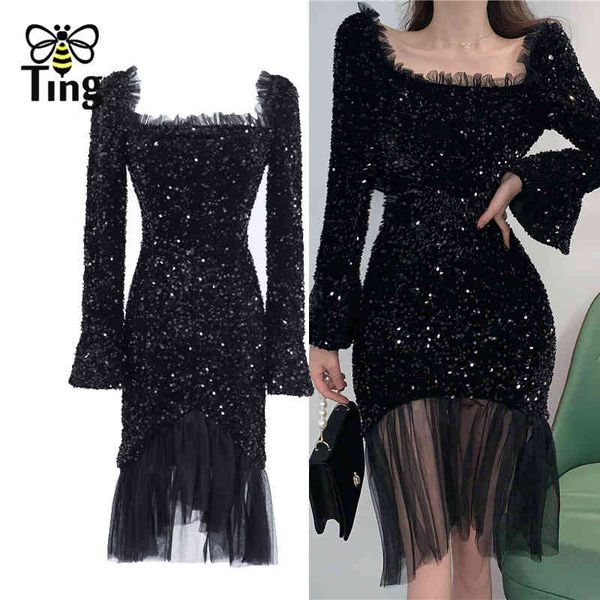 

bodycon ruched luxury sequined glitter shiny party night dress women curve dark zevity clubwear dresses elbise 210513, Black;gray