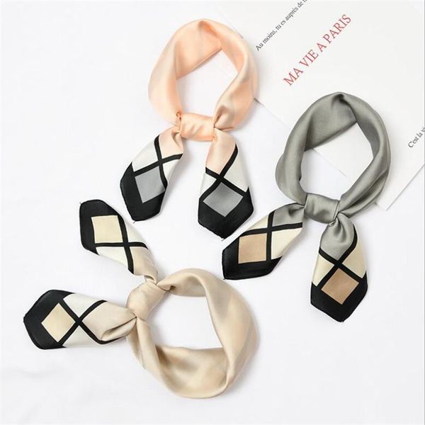 

scarves 60cm striped plaid solid color women twill silk scarf small square hijab headband neck tie, Blue;gray