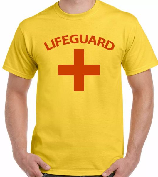

lifeguard t-shirt mens fancy dress outfit life saver baywatch surfing, White;black
