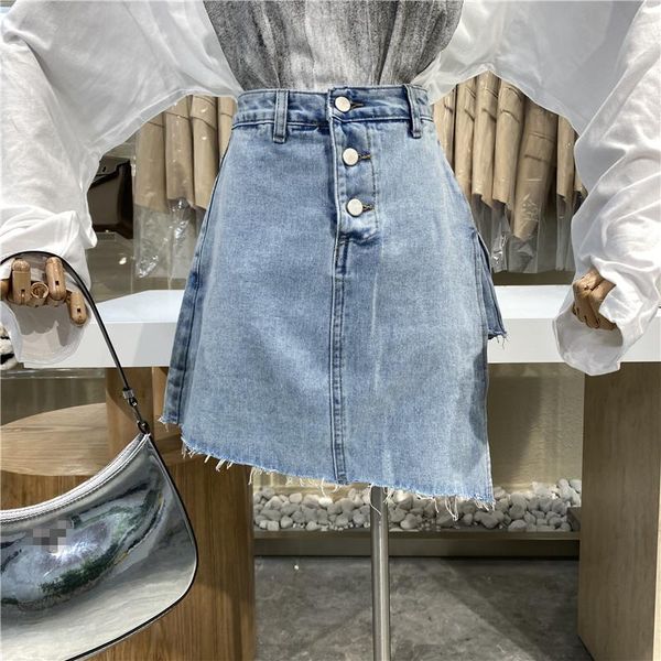 

skirts brand original design three-button high-waisted side-slit denim skirt 2021 slim all-around a-line, Black