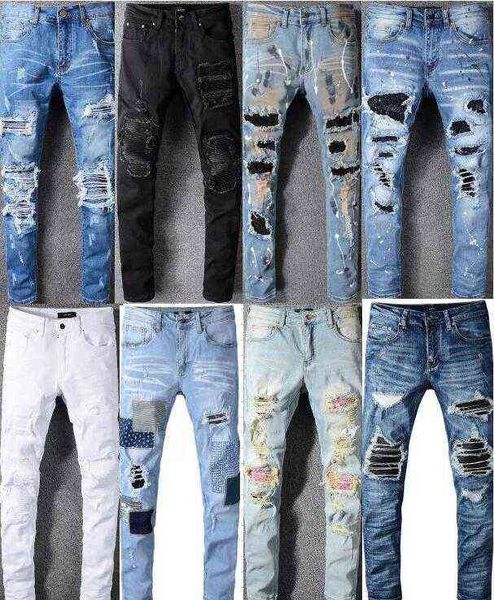 

men slim jeans zipper hole casual jean skinny pant biker pants big size 28-40, Blue