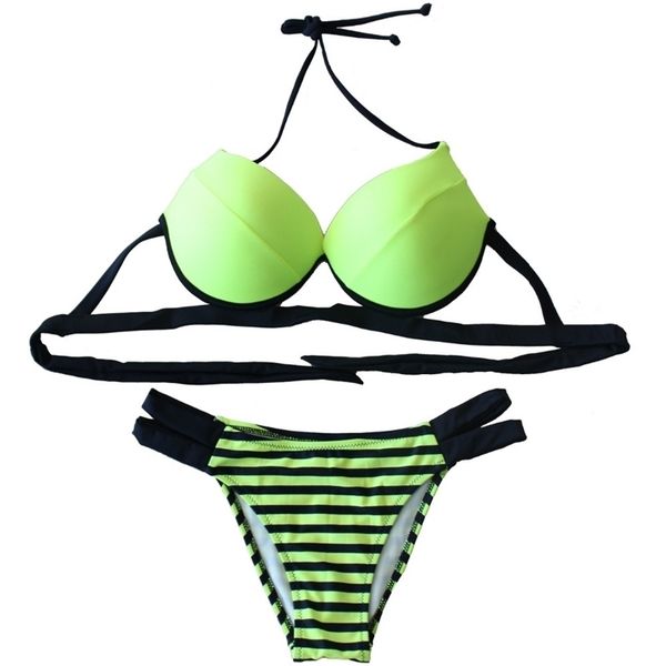 

2021 push up bikini swimsuit women striped swimwear hollow out bra cup bathing monokini beach swimming suit xxlin