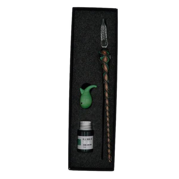 

fountain pens ppyy -1 pc vintage handmade art elegant crystal glass dip pen sign ink green