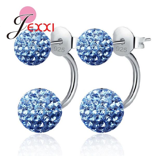 

colors 925 sterling silver women girls favorite stud earrings paved full crystals cz double ball design party brincos, Golden;silver