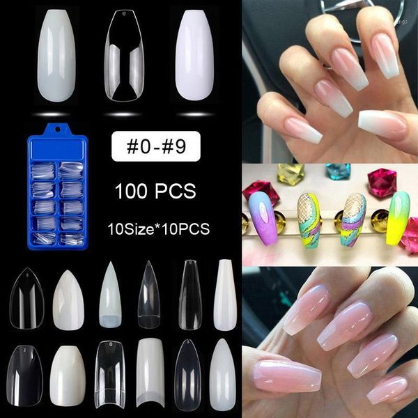 

pieces/box fake long nails nail tips full cover extra coffin false1, Red;gold