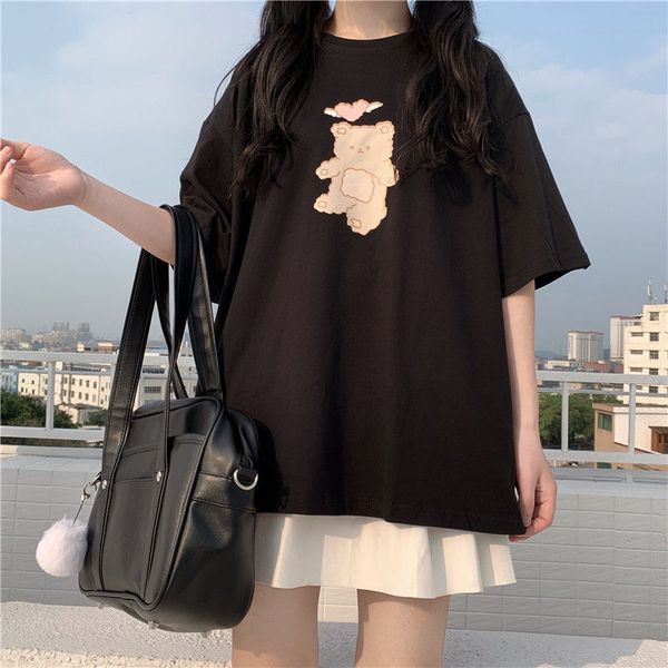 

kawaii heart bear print graphic t shirt women 2021 summer alt clothes aesthetic fashion female cartoon tee shirt, White
