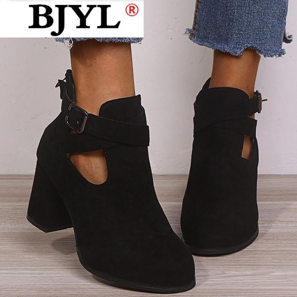 

boots 2021 winter women's round head zipper buckle high-heeled short shoes mujer ankle, Black