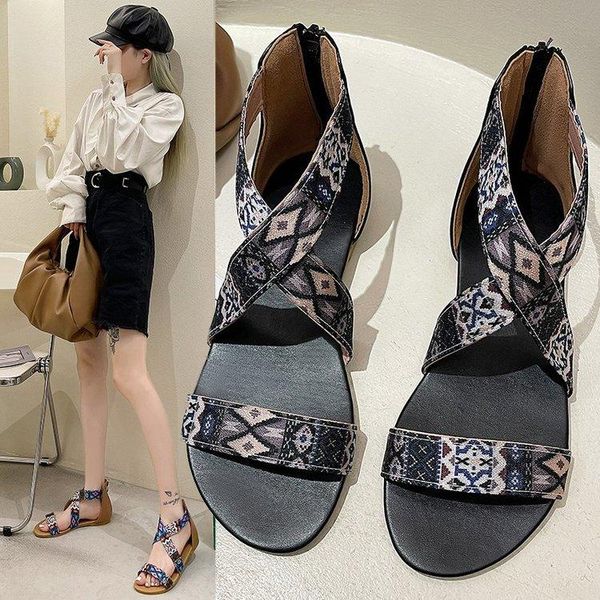 

sandals 2021 fashion women's summer shoes for women sandalias casual zipper womens tenis feminino ladies, Black