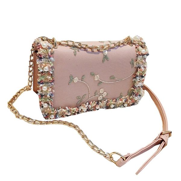

duffel bags crochet hand embroidery embroidered pearl casual chain crossbody bag women's fashion shoulder