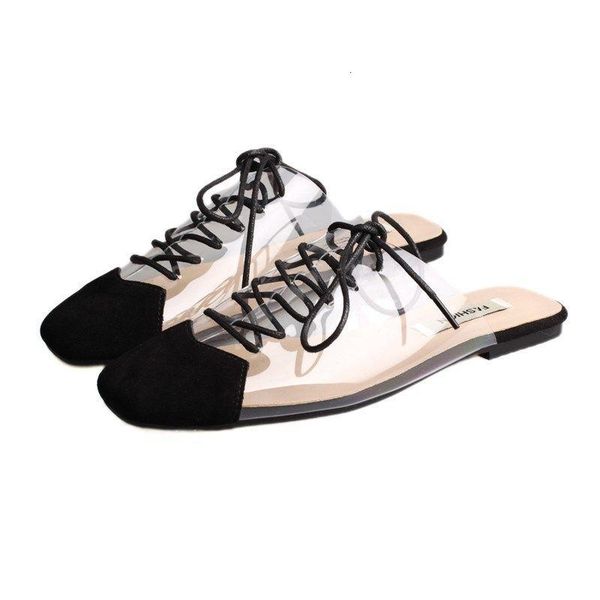 

slippers women low cool transparent flats bottom fashion summer drag sandals woman baotou lazy casual mules shoes 06or, Black