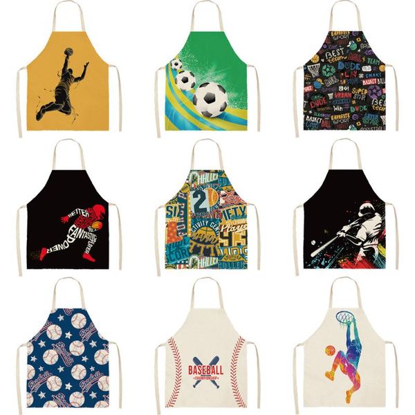 

aprons sports ball printed women men kitchen waterproof cooking oil-proof cotton linen antifouling chef apron 68*55cm 0139