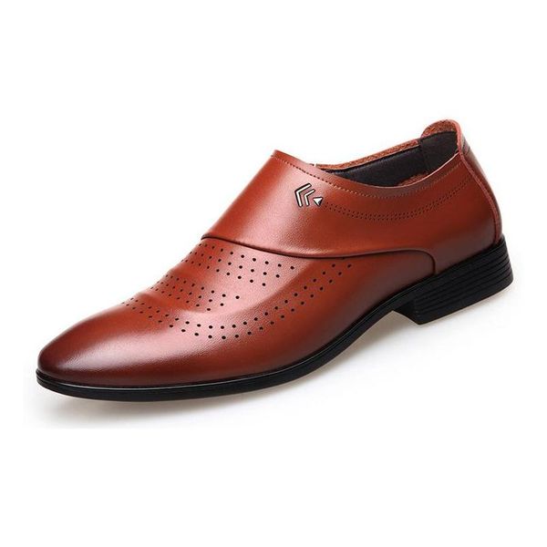 

hollow out men's dress shoes summer fashion luxury breathable formal leather business men mocassin homme, Black