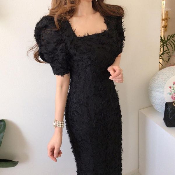 

women summer mermaid dress square collar short sleeve tassel female vintage elegant backless party vestidos casual dresses, Black;gray