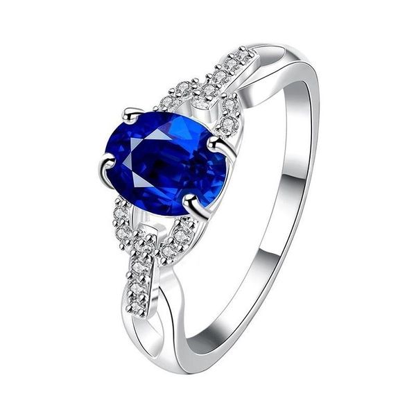 

wedding rings fashion desgin ring blue stone for women jewelry engagement gift luxury inlaid, Slivery;golden