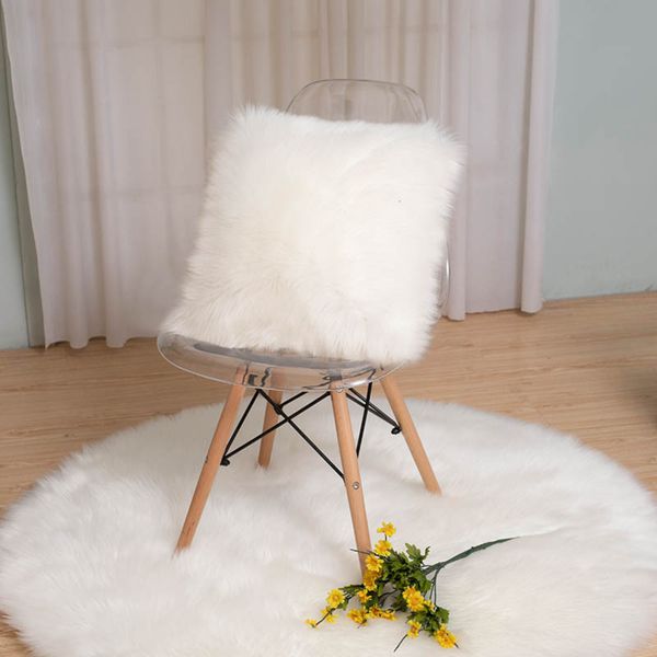 

european simple sofa pillow bedside cushion car imitation wool solid plush, White