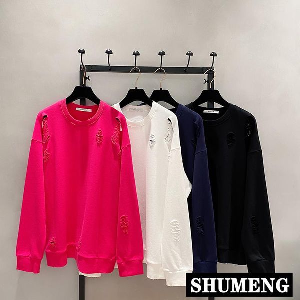 

women's hoodies & sweatshirts lazy wind broken hole plain autumn and winter loose round collar long-sleeved pullovers simple hoodie, Black
