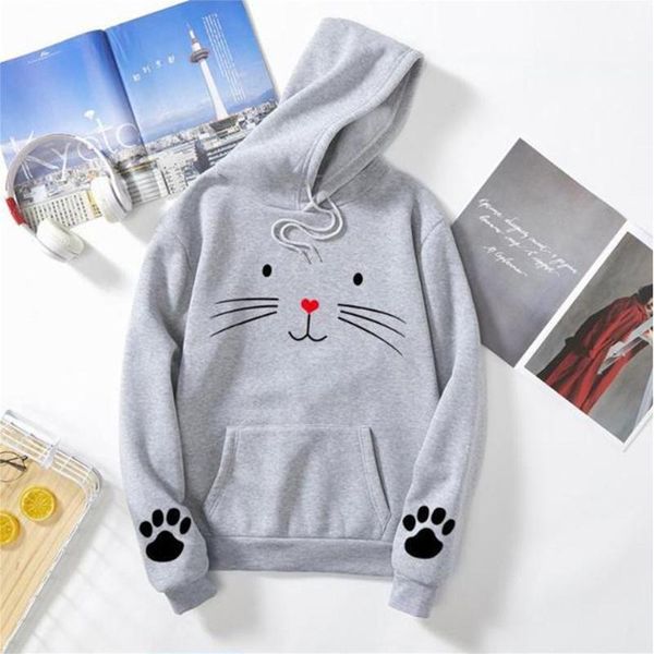 

women's hoodies & sweatshirts cat print harajuku autumn winter dog hoodie sweatshirt long sleeved pockets pullover, Black