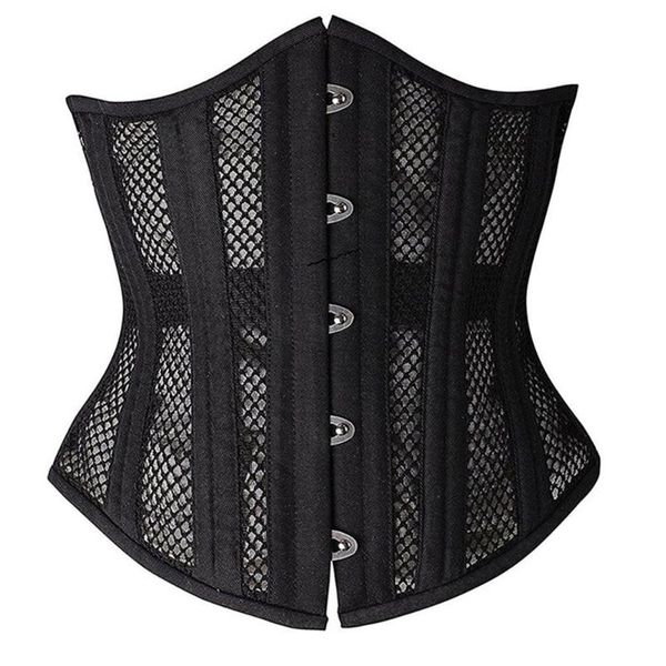 

bustiers & corsets women's double steel boned corset mesh breathable waist trainer control underbust for weight loss, Black;white