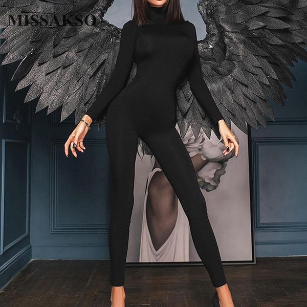 

missakso autumn turtleneck jumpsuits streetwear long sleeve high elasticity fashion black women skinny jumpsuit outfits women's & rompe, Black;white