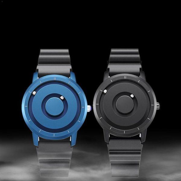 

creative dial men women watch mesh steel strap band ball magnetic male wrist mens magnet metal quartz watches clock o9n6 wristwatches, Slivery;brown