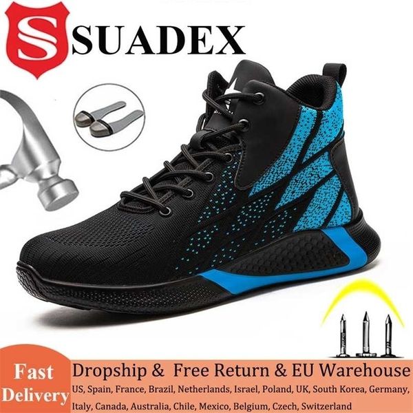 

suadex work boots safety steel toe shoes men breathable sneakers ankle hiking anti-piercing protective footwear 211217, Black;brown