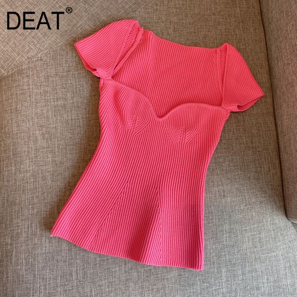 

summer short sleeve square collar kinitted women t shirt wk690 210525, White