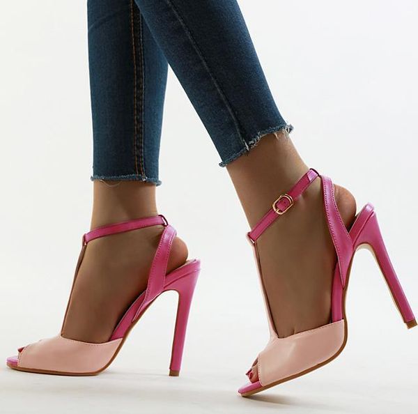

size 35 to 42 white pink t strap gladiator sandals luxury designer women shoes 12cm, Black
