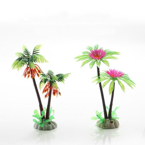 

decorations aquarium landscaping tank decoration simulation coconut tree with ceramic base environmental grass ornaments scenery15cm high