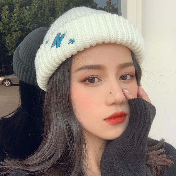 

knitted women's designer version ins autumn and winter black melon skin fashion woolen men's landlord chaogao street cold hat, Yellow