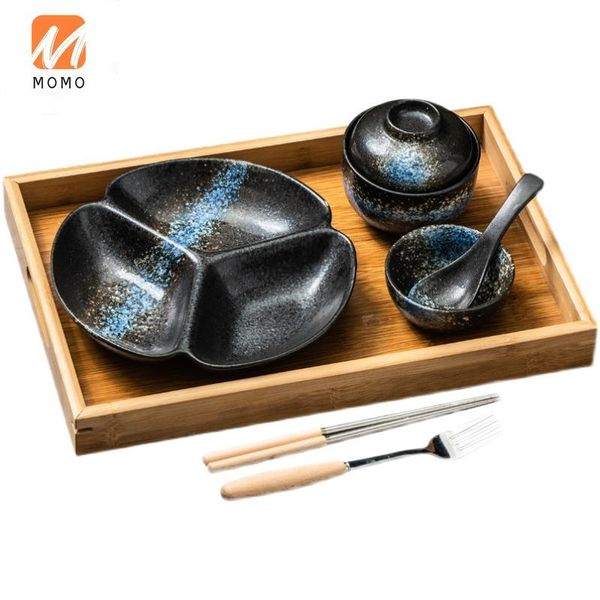 

japanese-style ceramic dinner tableware for one person grid plate household fat reduction set b & restaurant storage bottles jars
